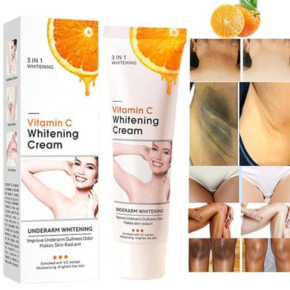 Vitamin C Skin Whitening Cream - Dark Spot Remover & Skin Lightening Cream for Face, Intimate Areas, Neck, Armpit, Elbow, Inner Thigh & Knees | Improves Underarm Dullness & Odor
