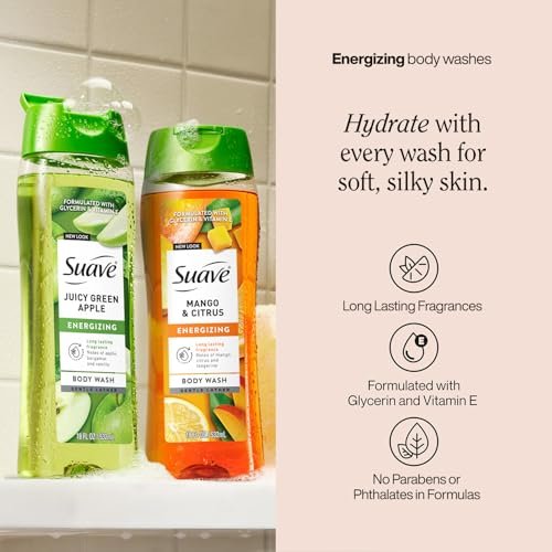 Suave Body Wash Variety 2-Pack: Juicy Green Apple & Mango Citrus - Gentle Body Washes with Fruit Blend Oil Essence, 18 Oz Each Avelisse