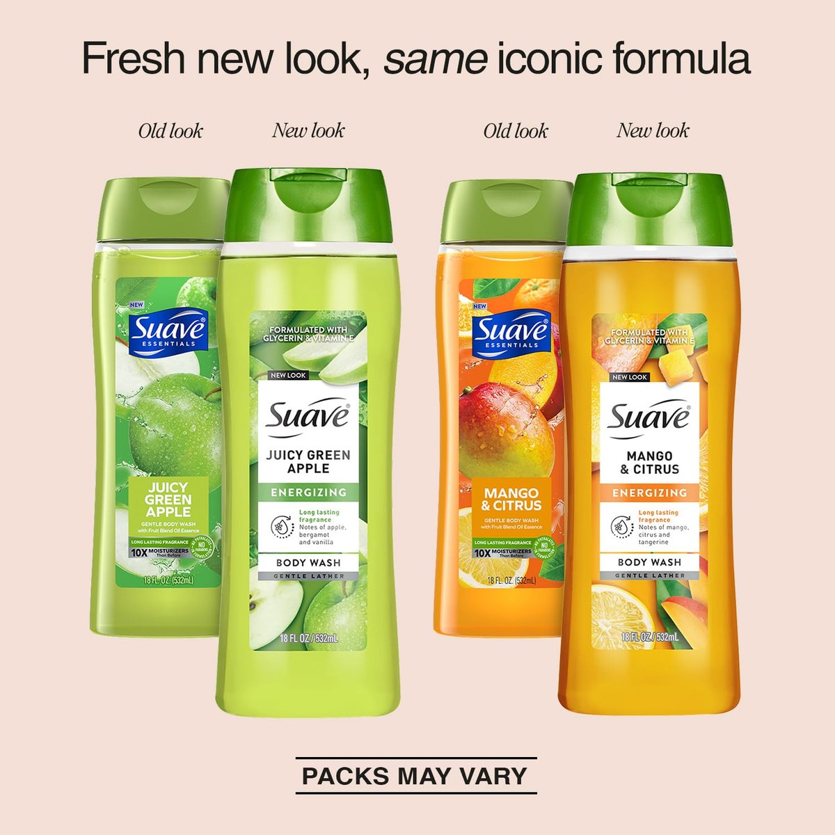 Suave Body Wash Variety 2-Pack: Juicy Green Apple & Mango Citrus - Gentle Body Washes with Fruit Blend Oil Essence, 18 Oz Each Avelisse