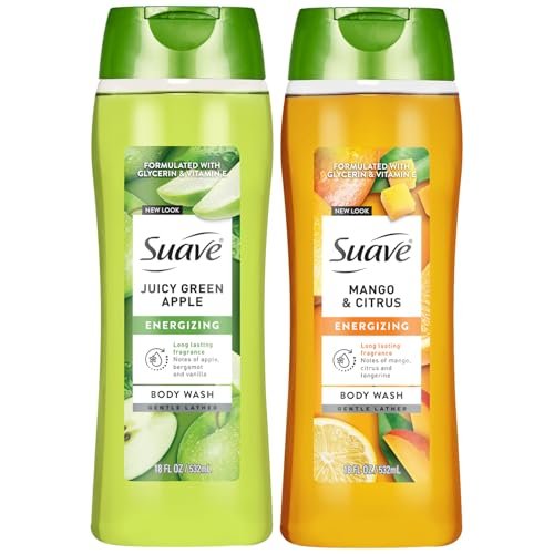 Suave Body Wash Variety 2-Pack: Juicy Green Apple & Mango Citrus - Gentle Body Washes with Fruit Blend Oil Essence, 18 Oz Each Avelisse