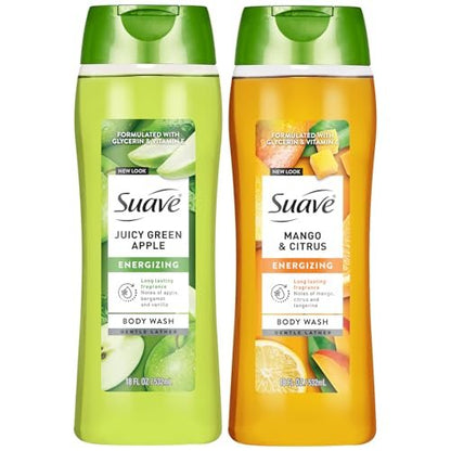 Suave Body Wash Variety 2-Pack: Juicy Green Apple & Mango Citrus - Gentle Body Washes with Fruit Blend Oil Essence, 18 Oz Each Avelisse