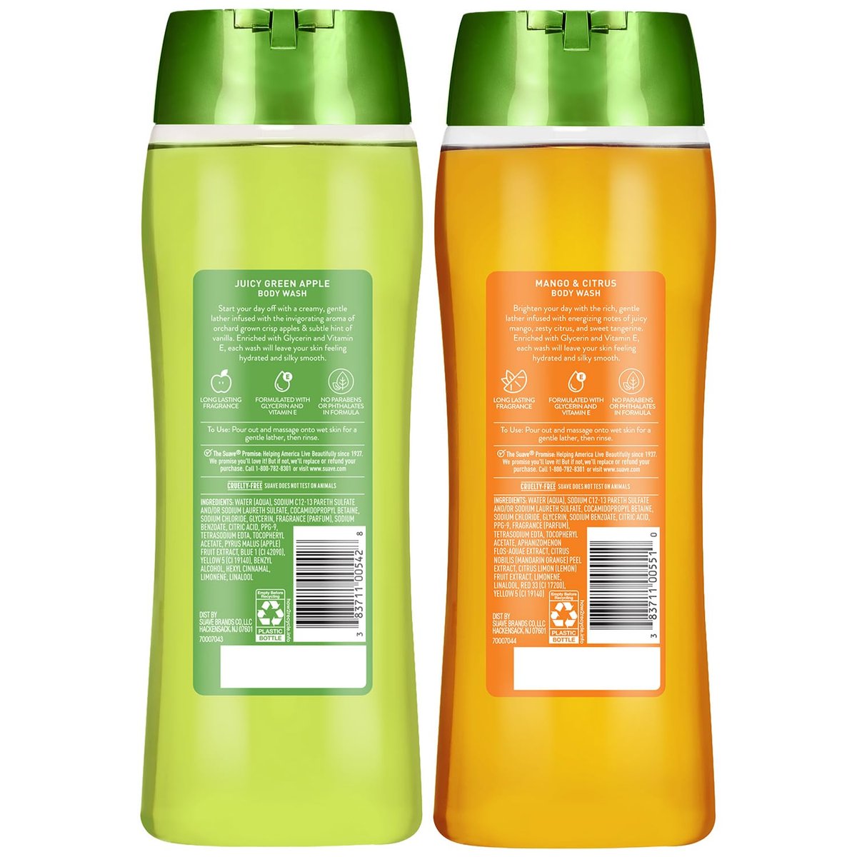 Suave Body Wash Variety 2-Pack: Juicy Green Apple & Mango Citrus - Gentle Body Washes with Fruit Blend Oil Essence, 18 Oz Each Avelisse