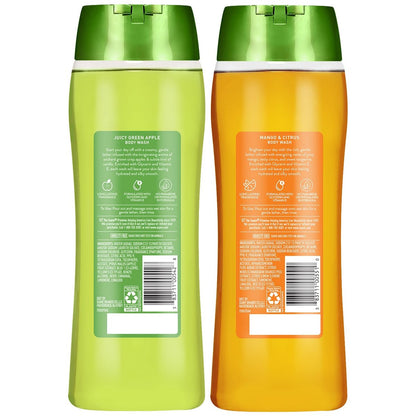 Suave Body Wash Variety 2-Pack: Juicy Green Apple & Mango Citrus - Gentle Body Washes with Fruit Blend Oil Essence, 18 Oz Each Avelisse