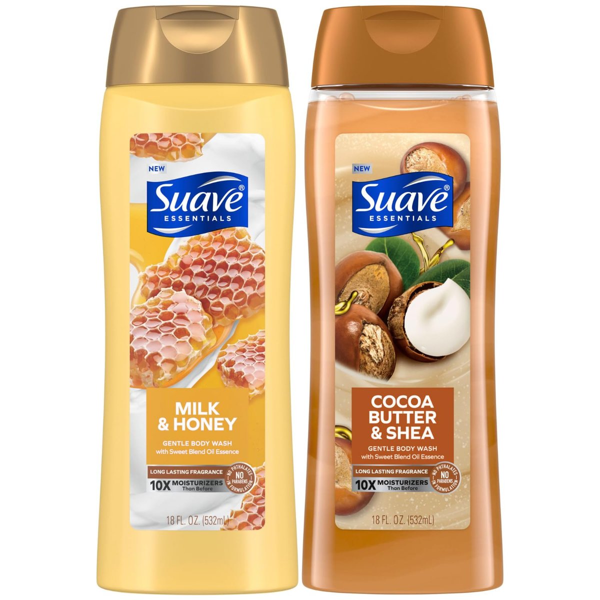 Suave Body Wash Variety 2-Pack: Milk & Honey + Cocoa Butter & Shea – Gentle Body Washes with Sweet Blend Oil Essence, 18 Oz Each Avelisse
