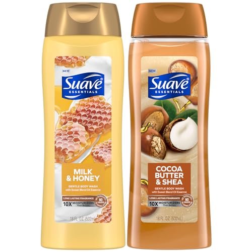 Suave Body Wash Variety 2-Pack: Milk & Honey + Cocoa Butter & Shea – Gentle Body Washes with Sweet Blend Oil Essence, 18 Oz Each Avelisse