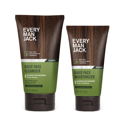 Every Man Jack Hydrating Face Wash & Moisturizer Bundle for Men – Daily Skincare with Hyaluronic Acid, Niacinamide & Aloe