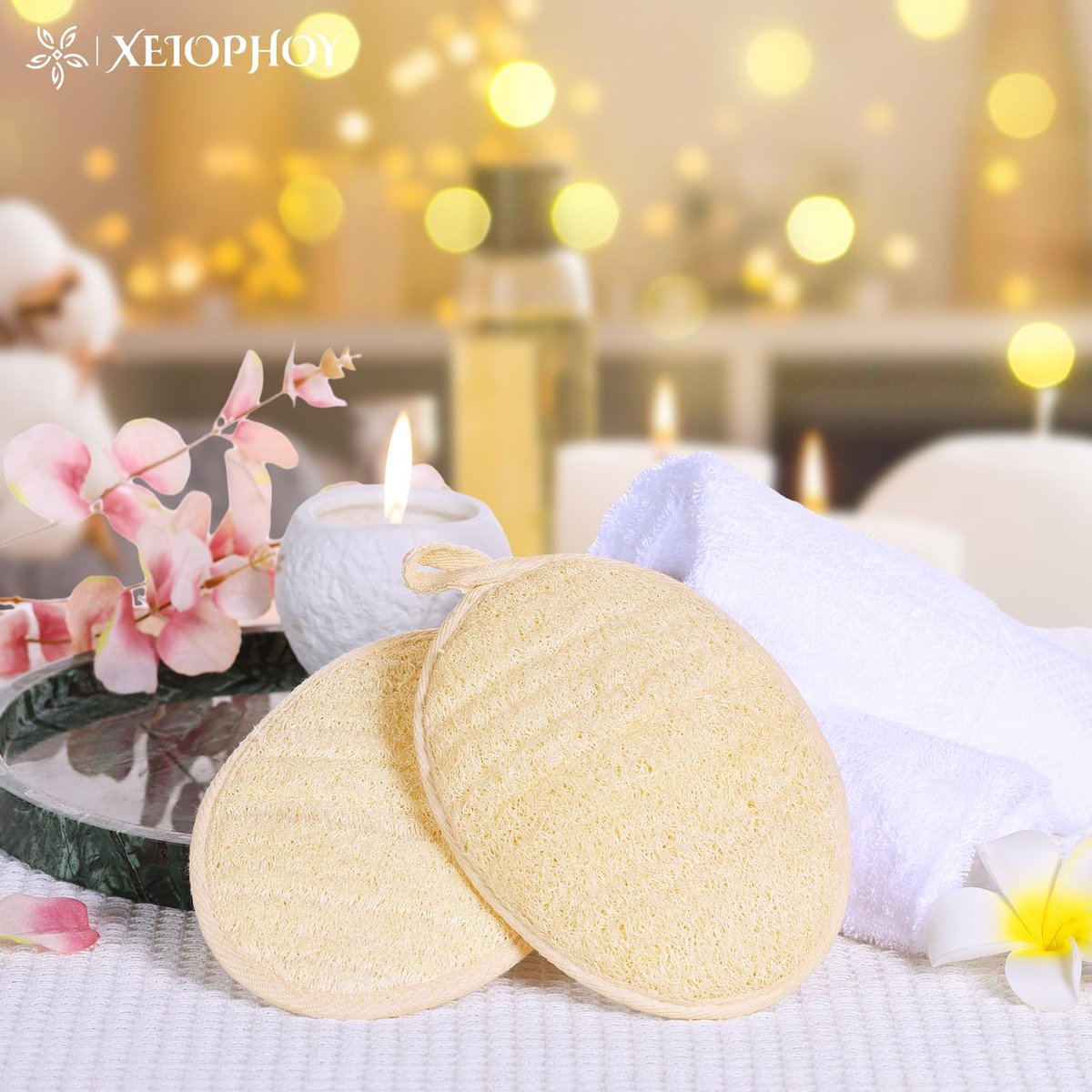 Xeiophoy 2-Pack Natural Loofah Exfoliating Body Scrubber for Bath – Premium Shower Sponge for Women and Men - görsel 9