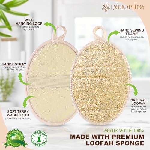 Xeiophoy 2-Pack Natural Loofah Exfoliating Body Scrubber for Bath – Premium Shower Sponge for Women and Men - görsel 8