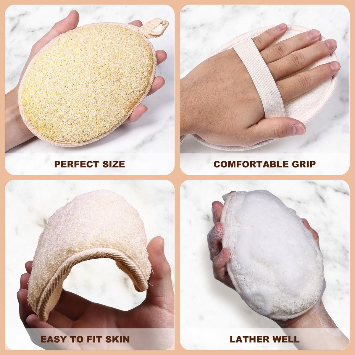 Xeiophoy 2-Pack Natural Loofah Exfoliating Body Scrubber for Bath – Premium Shower Sponge for Women and Men - görsel 15