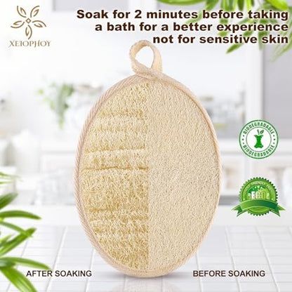 Xeiophoy 2-Pack Natural Loofah Exfoliating Body Scrubber for Bath – Premium Shower Sponge for Women and Men