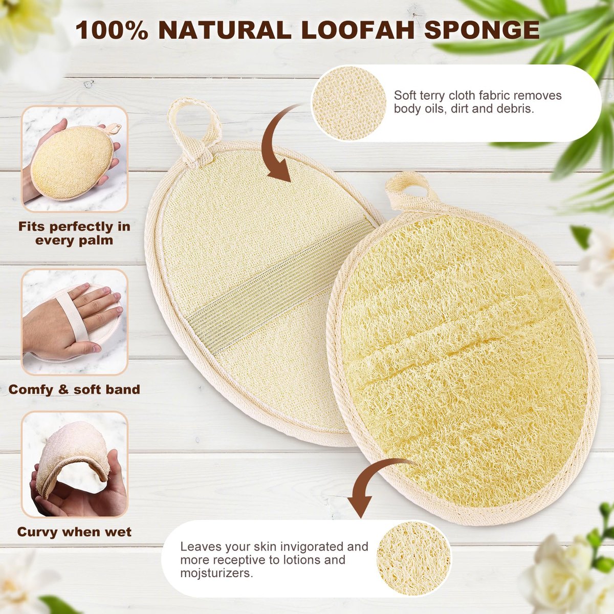 Xeiophoy 2-Pack Natural Loofah Exfoliating Body Scrubber for Bath – Premium Shower Sponge for Women and Men - görsel 11