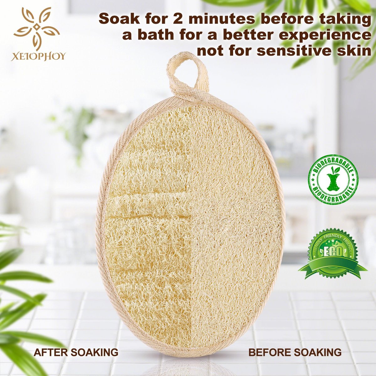Xeiophoy 2-Pack Natural Loofah Exfoliating Body Scrubber for Bath – Premium Shower Sponge for Women and Men - görsel 5