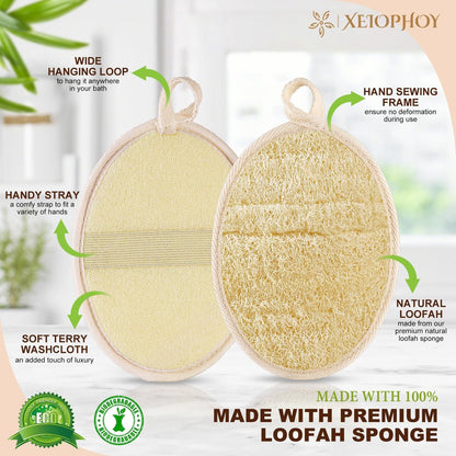 Xeiophoy 2-Pack Natural Loofah Exfoliating Body Scrubber for Bath – Premium Shower Sponge for Women and Men