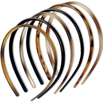 Kootinn 6-Pack Multi-Color Plastic Skinny Headbands with Teeth Comb for Women and Girls