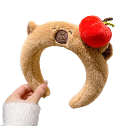SANGXIU Teens Cartoon Capybara Shape Headband - Adult Plush Headpiece for Makeup, Washing Face, Sports - Anti Hair Slip (Fried Hair, 50-60cm)
