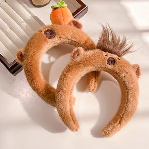 SANGXIU Teens Cartoon Capybara Shape Headband - Adult Plush Headpiece for Makeup, Washing Face, Sports - Anti Hair Slip (Fried Hair, 50-60cm) - görsel 4