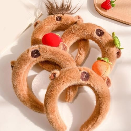 SANGXIU Teens Cartoon Capybara Shape Headband - Adult Plush Headpiece for Makeup, Washing Face, Sports - Anti Hair Slip (Fried Hair, 50-60cm) - görsel 14