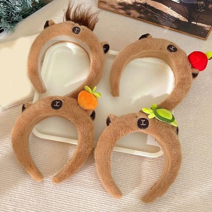 SANGXIU Teens Cartoon Capybara Shape Headband - Adult Plush Headpiece for Makeup, Washing Face, Sports - Anti Hair Slip (Fried Hair, 50-60cm)