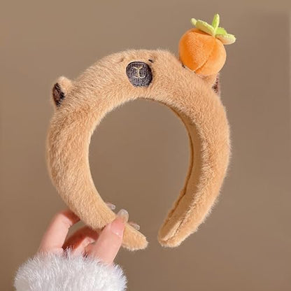 SANGXIU Teens Cartoon Capybara Shape Headband - Adult Plush Headpiece for Makeup, Washing Face, Sports - Anti Hair Slip (Fried Hair, 50-60cm)