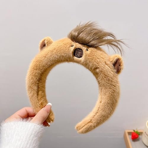 SANGXIU Teens Cartoon Capybara Shape Headband - Adult Plush Headpiece for Makeup, Washing Face, Sports - Anti Hair Slip (Fried Hair, 50-60cm) - görsel 12
