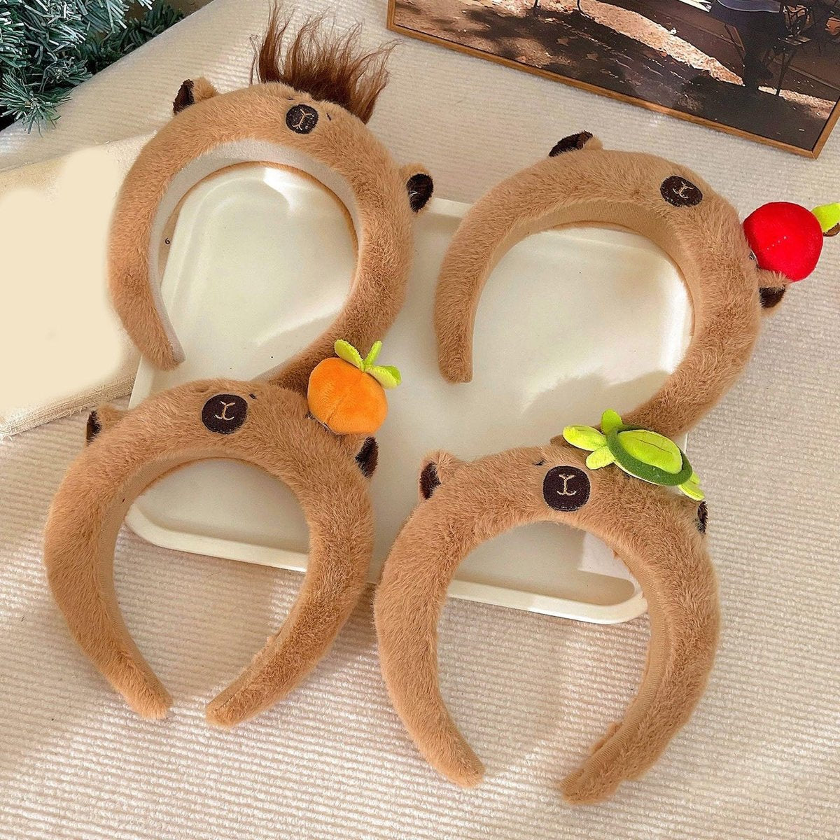 SANGXIU Teens Cartoon Capybara Shape Headband - Adult Plush Headpiece for Makeup, Washing Face, Sports - Anti Hair Slip (Fried Hair, 50-60cm) - görsel 17