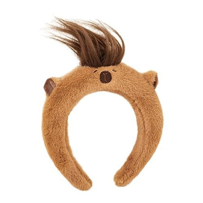 SANGXIU Teens Cartoon Capybara Shape Headband - Adult Plush Headpiece for Makeup, Washing Face, Sports - Anti Hair Slip (Fried Hair, 50-60cm)