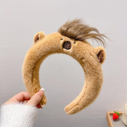 SANGXIU Teens Cartoon Capybara Shape Headband - Adult Plush Headpiece for Makeup, Washing Face, Sports - Anti Hair Slip (Fried Hair, 50-60cm)