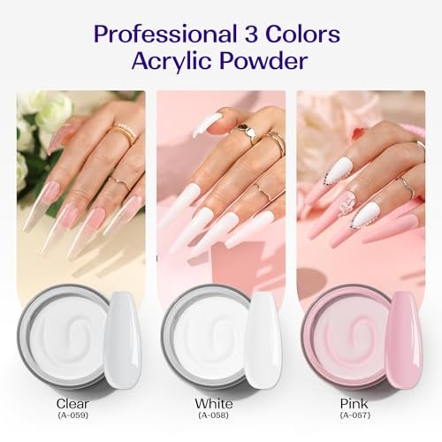 VANSISOS Acrylic Nail Kit for Beginners: Clear White Pink Powder and Liquid Set Professional Nails Kit with Brushes for Home DIY - görsel 6