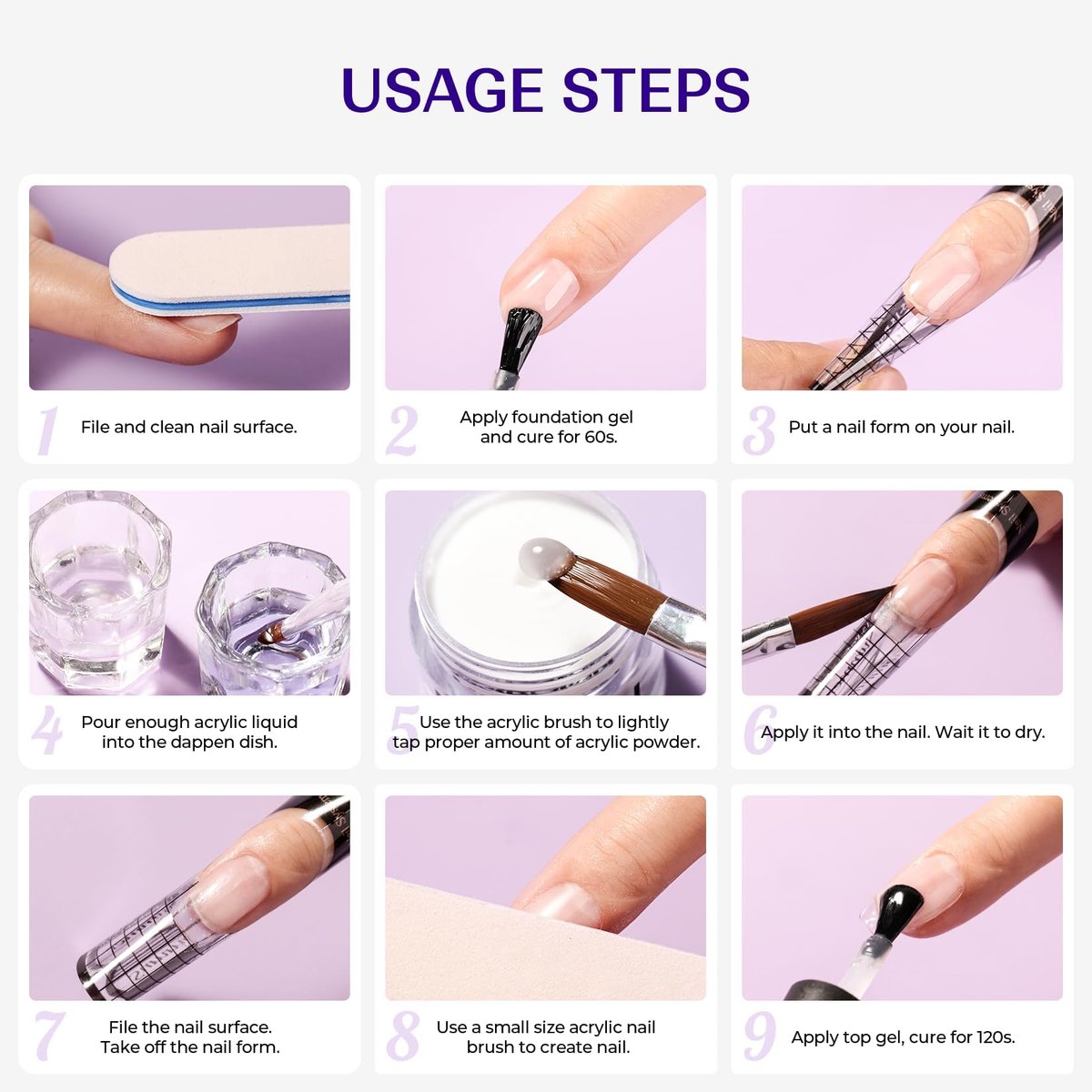 VANSISOS Acrylic Nail Kit for Beginners: Clear White Pink Powder and Liquid Set Professional Nails Kit with Brushes for Home DIY - görsel 13