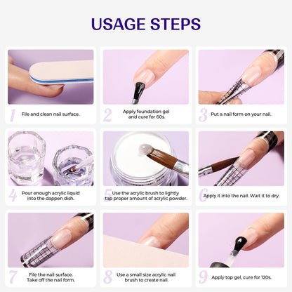 VANSISOS Acrylic Nail Kit for Beginners: Clear White Pink Powder and Liquid Set Professional Nails Kit with Brushes for Home DIY