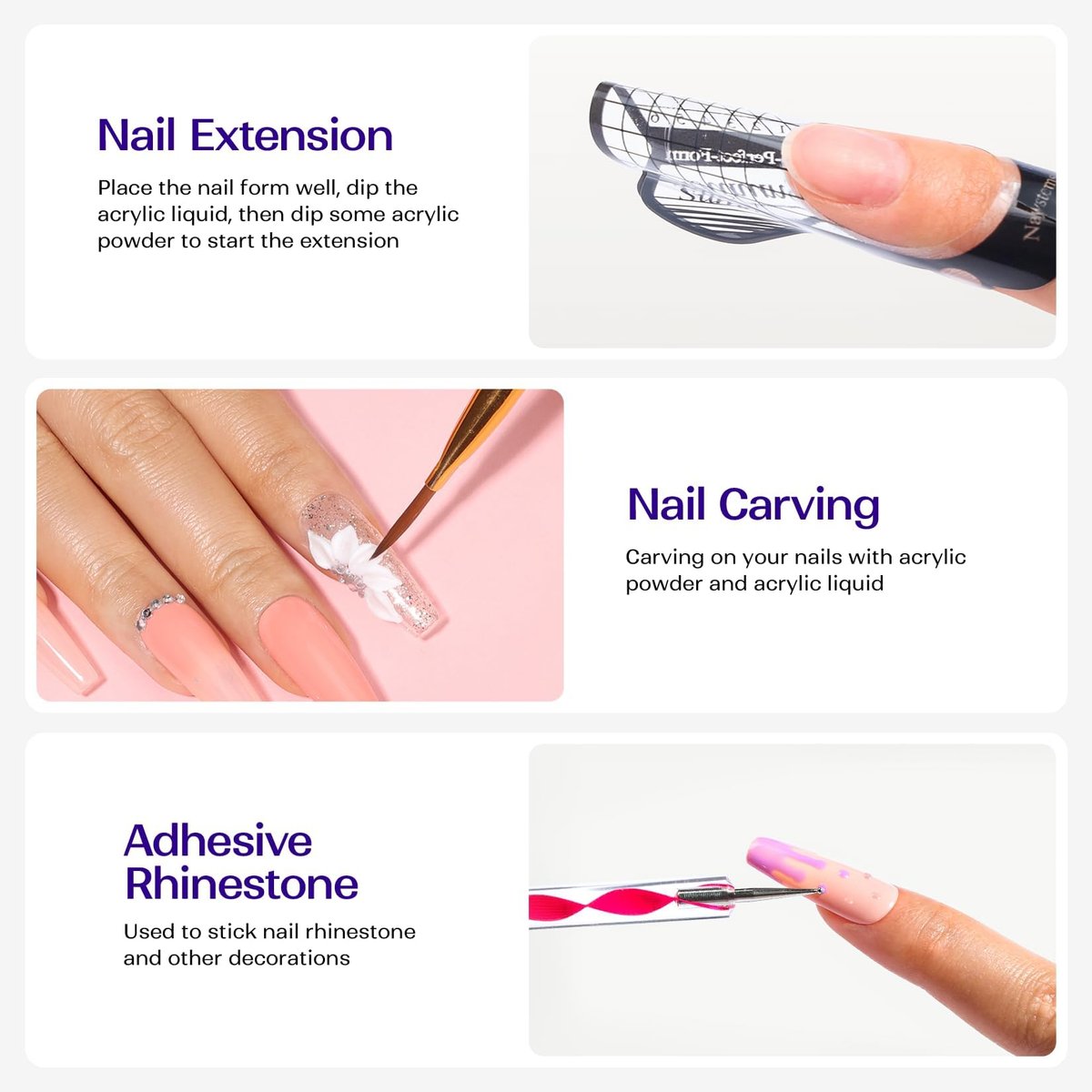 VANSISOS Acrylic Nail Kit for Beginners: Clear White Pink Powder and Liquid Set Professional Nails Kit with Brushes for Home DIY - görsel 9