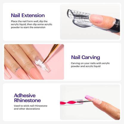 VANSISOS Acrylic Nail Kit for Beginners: Clear White Pink Powder and Liquid Set Professional Nails Kit with Brushes for Home DIY
