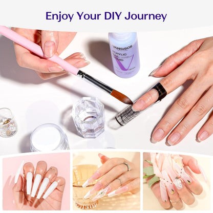 VANSISOS Acrylic Nail Kit for Beginners: Clear White Pink Powder and Liquid Set Professional Nails Kit with Brushes for Home DIY