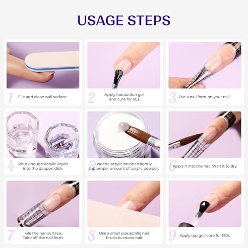 VANSISOS Acrylic Nail Kit for Beginners: Clear White Pink Powder and Liquid Set Professional Nails Kit with Brushes for Home DIY - görsel 14