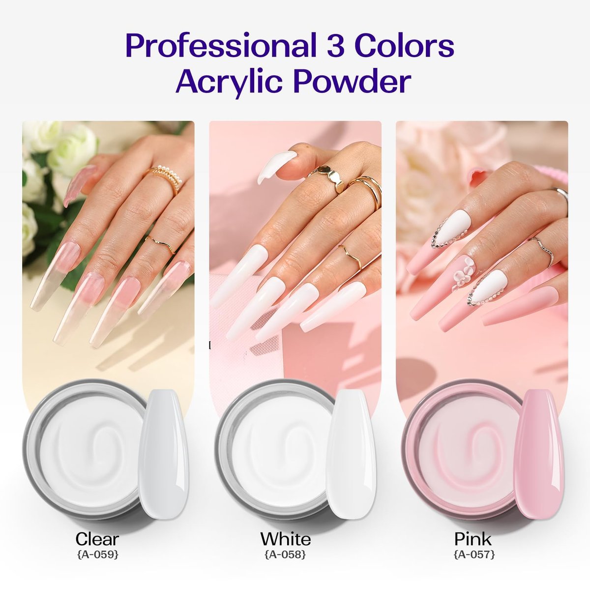 VANSISOS Acrylic Nail Kit for Beginners: Clear White Pink Powder and Liquid Set Professional Nails Kit with Brushes for Home DIY - görsel 5