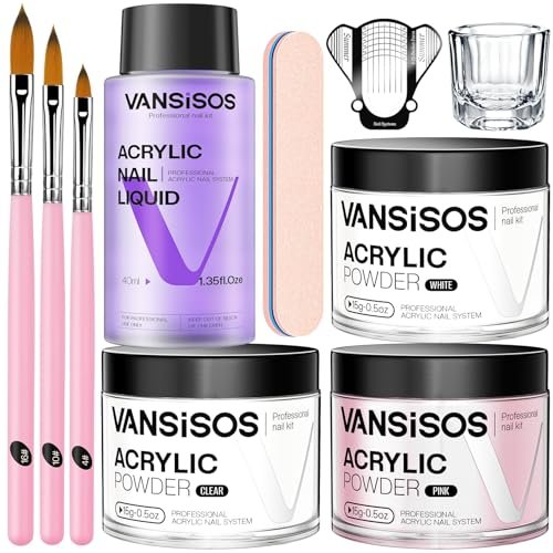 VANSISOS Acrylic Nail Kit for Beginners: Clear White Pink Powder and Liquid Set Professional Nails Kit with Brushes for Home DIY - görsel 2
