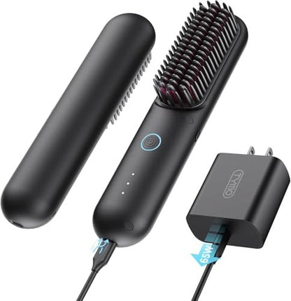 TYMO Porta PRO Cordless Hair Straightener Brush - Portable Ionic Hot Comb for Travel, Lightweight & Fast Charging, Black Avelisse