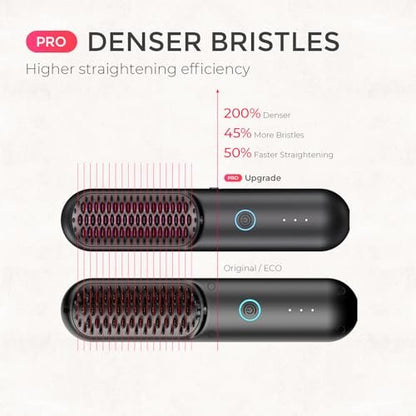 TYMO Porta PRO Cordless Hair Straightener Brush - Portable Ionic Hot Comb for Travel, Lightweight & Fast Charging, Black Avelisse