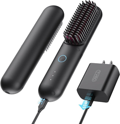 TYMO Porta PRO Cordless Hair Straightener Brush - Portable Ionic Hot Comb for Travel, Lightweight & Fast Charging, Black Avelisse