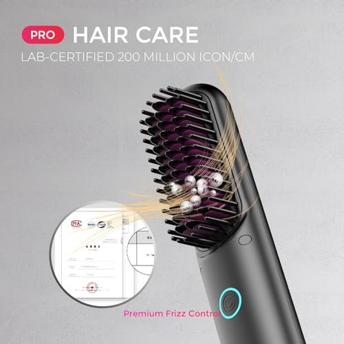 TYMO Porta PRO Cordless Hair Straightener Brush - Portable Ionic Hot Comb for Travel, Lightweight & Fast Charging, Black Avelisse