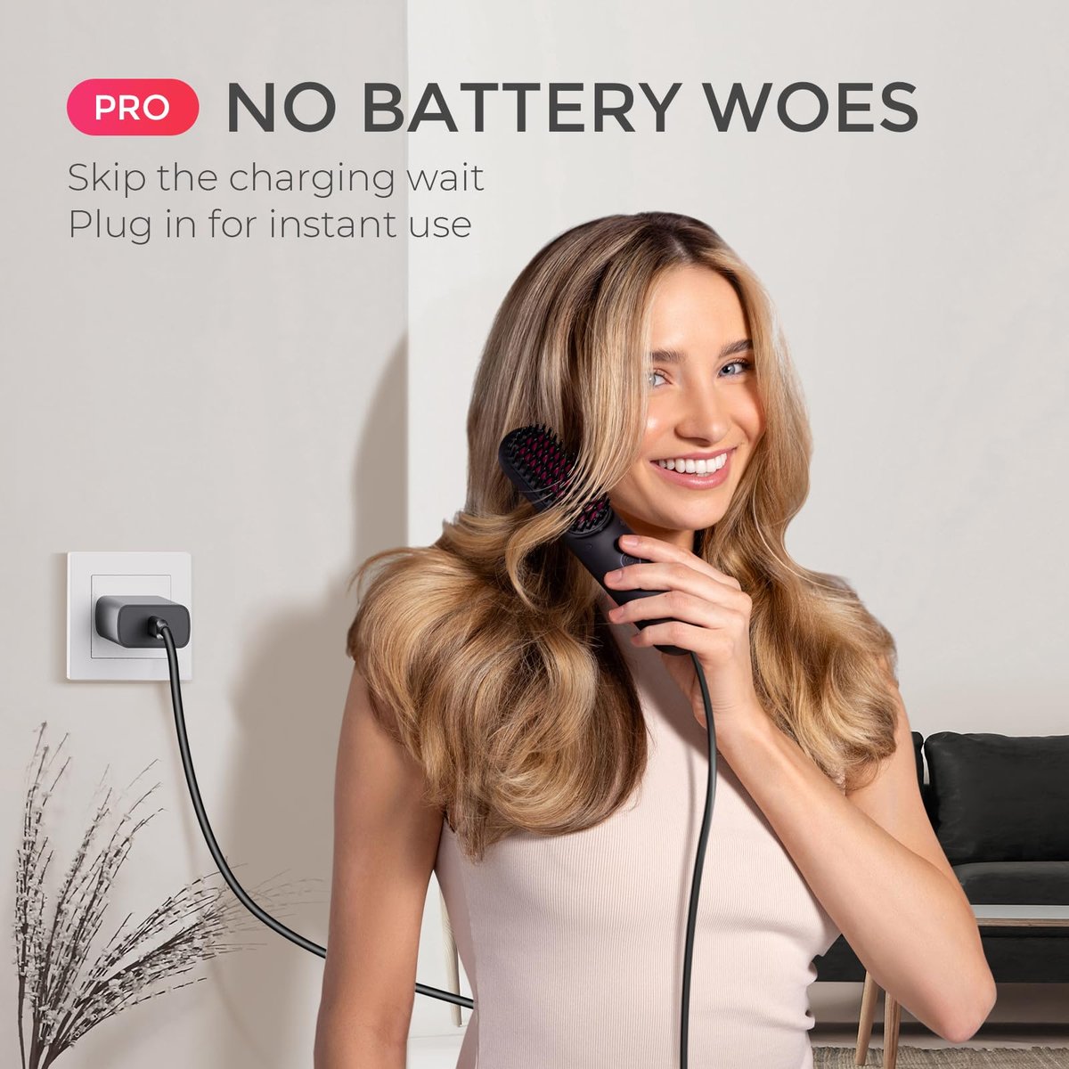TYMO Porta PRO Cordless Hair Straightener Brush - Portable Ionic Hot Comb for Travel, Lightweight & Fast Charging, Black Avelisse