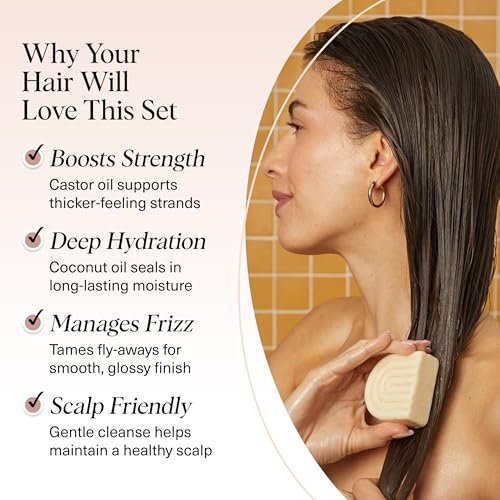 Kitsch Castor Oil Shampoo Bar & Coconut Oil Conditioner Bar – Nourishing Set for Dry, Damaged Hair – Hydrating & Strengthening Hair Care, 2-Piece Set Avelisse