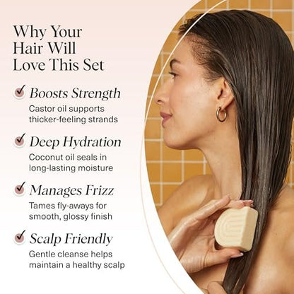 Kitsch Castor Oil Shampoo Bar & Coconut Oil Conditioner Bar – Nourishing Set for Dry, Damaged Hair – Hydrating & Strengthening Hair Care, 2-Piece Set Avelisse