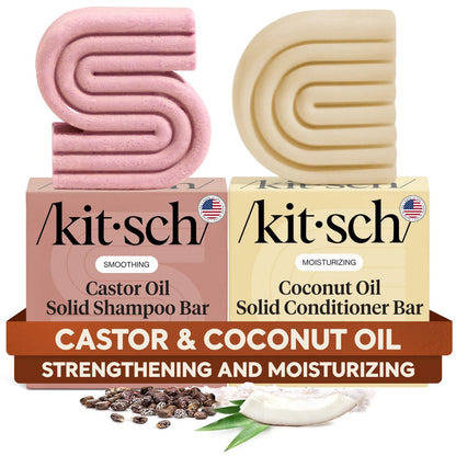 Kitsch Castor Oil Shampoo Bar & Coconut Oil Conditioner Bar – Nourishing Set for Dry, Damaged Hair – Hydrating & Strengthening Hair Care, 2-Piece Set Avelisse