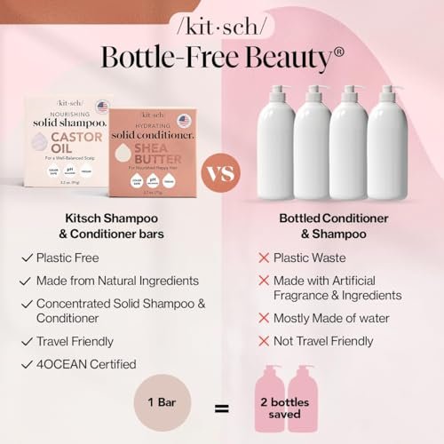 Kitsch Castor Oil Shampoo & Shea Butter Conditioner Bar Set – Hydrating & Moisturizing Shampoo and Conditioner Bars, Sulfate-Free, Paraben-Free, Silicone-Free, Made in USA – 2 Piece Set Avelisse