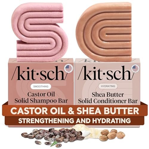 Kitsch Castor Oil Shampoo & Shea Butter Conditioner Bar Set – Hydrating & Moisturizing Shampoo and Conditioner Bars, Sulfate-Free, Paraben-Free, Silicone-Free, Made in USA – 2 Piece Set Avelisse