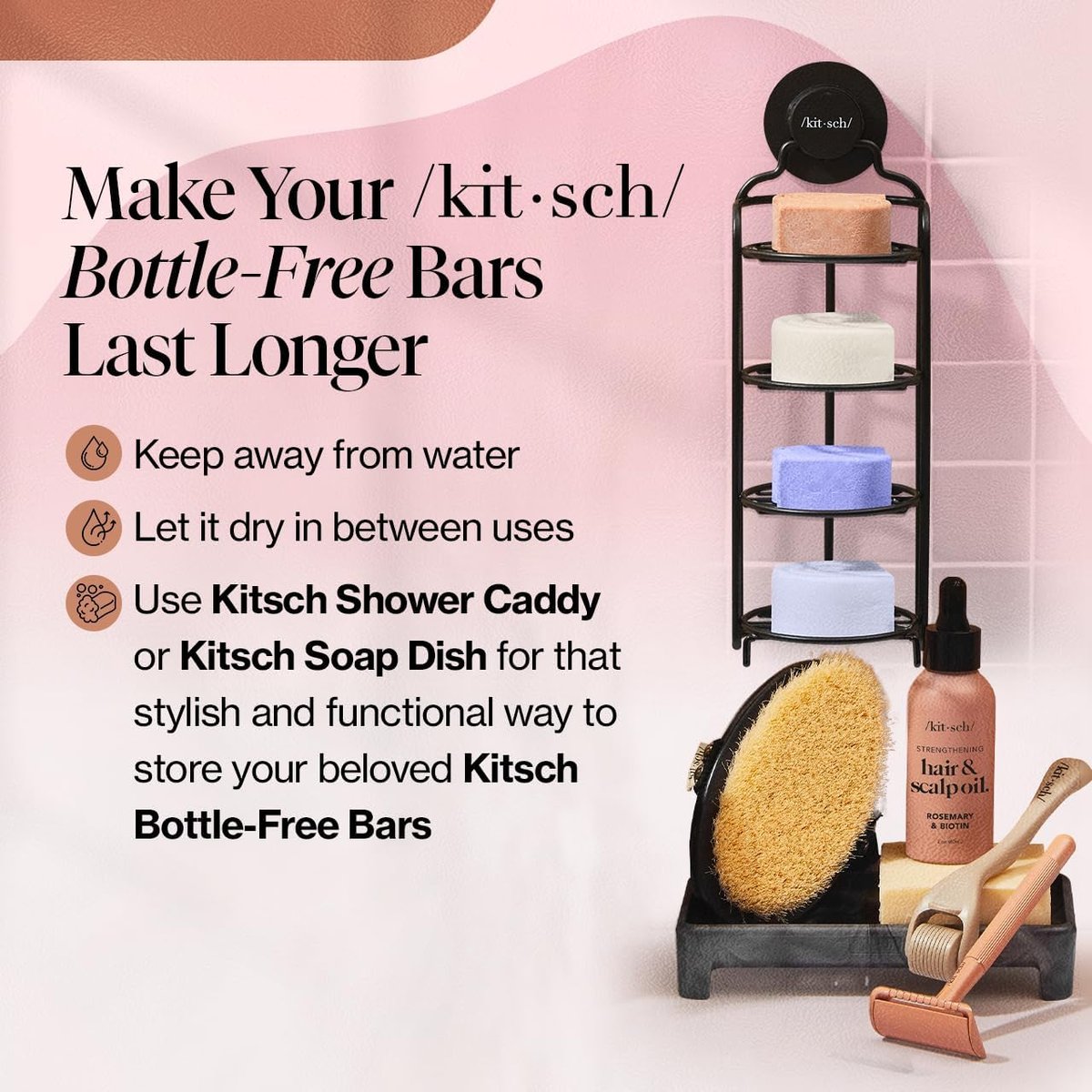 Kitsch Castor Oil Shampoo & Shea Butter Conditioner Bar Set – Hydrating & Moisturizing Shampoo and Conditioner Bars, Sulfate-Free, Paraben-Free, Silicone-Free, Made in USA – 2 Piece Set Avelisse