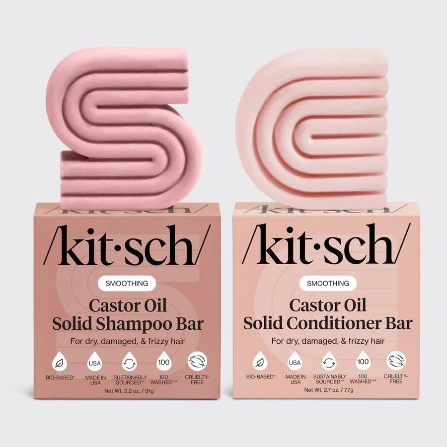 Kitsch Castor Oil Shampoo & Shea Butter Conditioner Bar Set – Hydrating & Moisturizing Shampoo and Conditioner Bars, Sulfate-Free, Paraben-Free, Silicone-Free, Made in USA – 2 Piece Set Avelisse