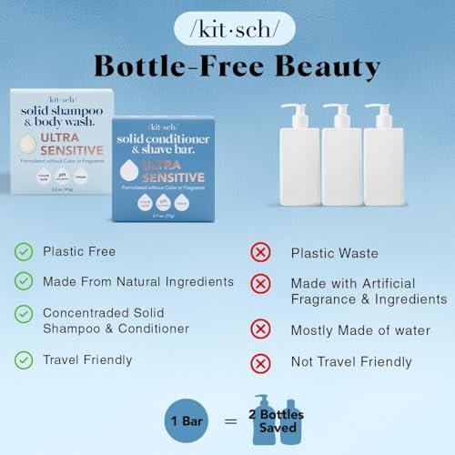 Kitsch 2-in-1 Ultra Sensitive Shampoo Bar & Body Wash + Conditioner Bar & Shaving Soap – Fragrance-Free Bar Soap for Sensitive Skin & Scalp – For Healthy, Radiant Hair and Skin – 2pcs Avelisse