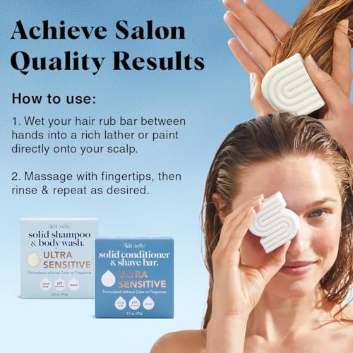 Kitsch 2-in-1 Ultra Sensitive Shampoo Bar & Body Wash + Conditioner Bar & Shaving Soap – Fragrance-Free Bar Soap for Sensitive Skin & Scalp – For Healthy, Radiant Hair and Skin – 2pcs Avelisse